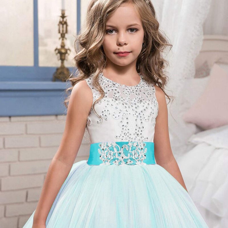 NNJXD Girls Princess Pageant Dress Kids Prom Ball Gowns Wedding Party Flower Dresses (7-8 Years, Blue 4) - Image 2